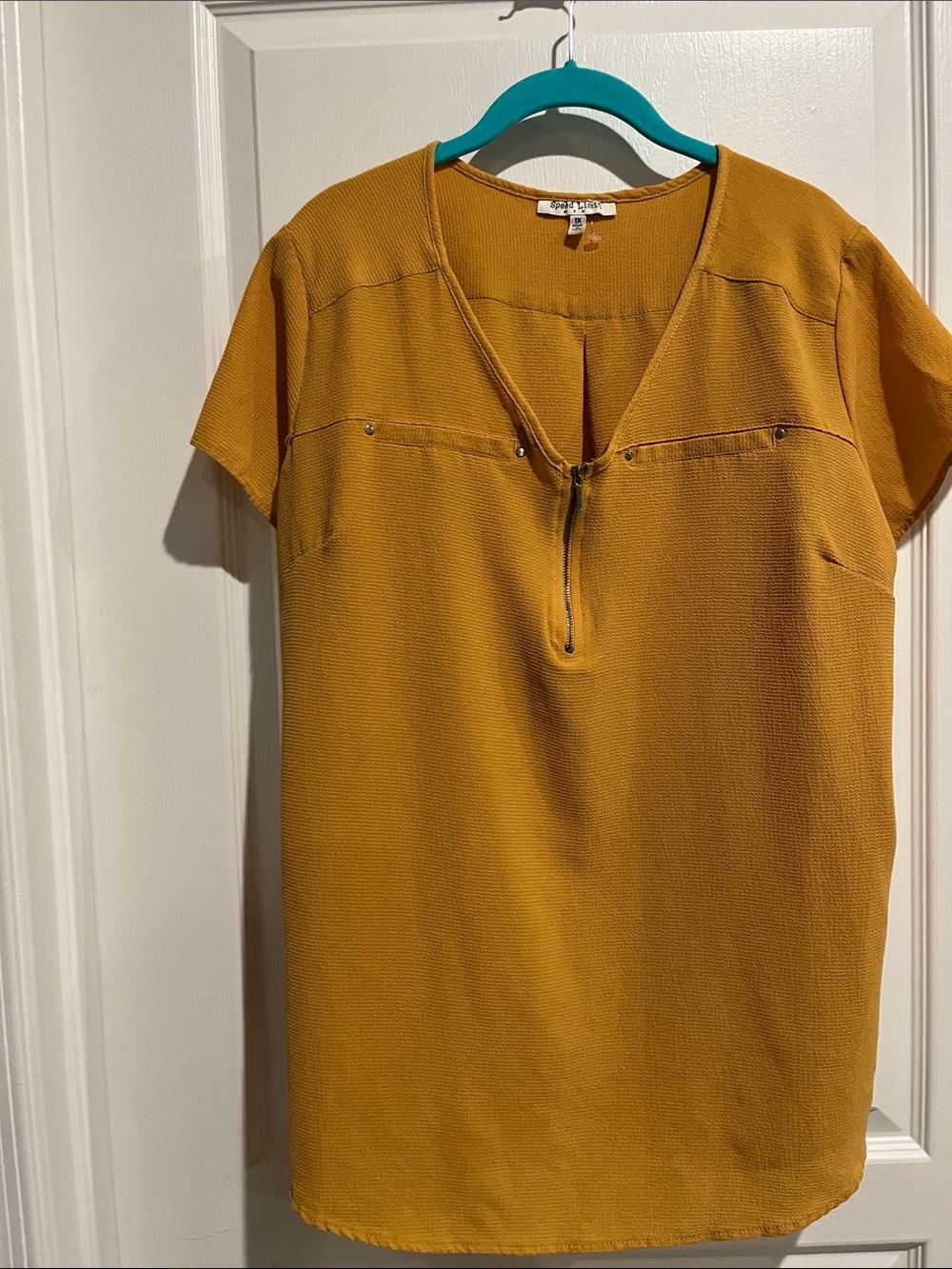 Zip-Front Mustard Short-Sleeve Tunic by LC Lauren Conrad